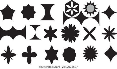 Collection of modern abstract vector shapes and geometric silhouettes in black. Ideal for graphic design, logos, icons, decorative elements, and branding templates.