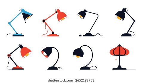 Coleção de lâmpadas de mesa ajustáveis modernos para necessidades de iluminação de casa e escritório