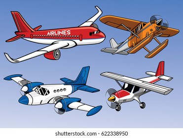 collection of modern airplane colored version