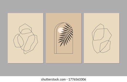 Collection of modern art posters in pastel colors. Abstract minimalist illustrations. Aesthetic deisgn for interior decor, social media, postcard, print.