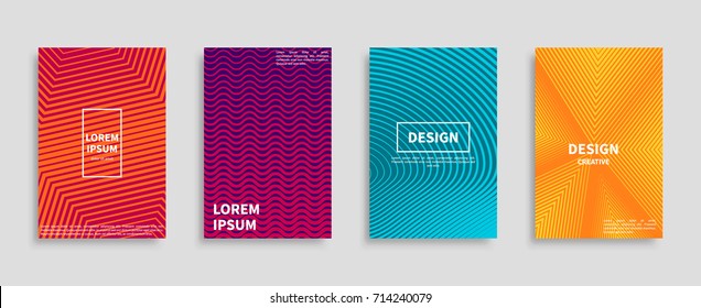 Collection of modern banners isolated on grey with inscriptions and geometric pattern backgrounds. Colorful vector illustrations