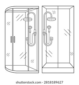 
Collection of Modern Bathroom Shower Enclosure Outline Vector Illustrations. 0182