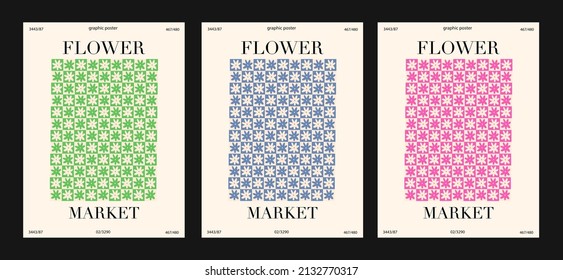 Collection of modern beautiful poster with flowers. Posters in different colors for your projects and presentations, prints on t-shirts and hoodies