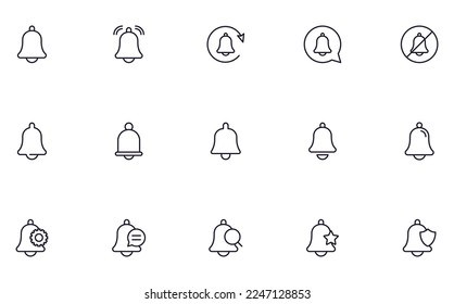 Collection of modern bell outline icons. Set of modern illustrations for mobile apps, web sites, flyers, banners etc isolated on white background. Premium quality signs.  
