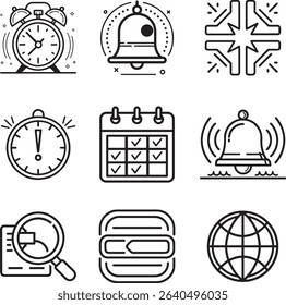 A collection of modern black and white line icon set for business and technology	