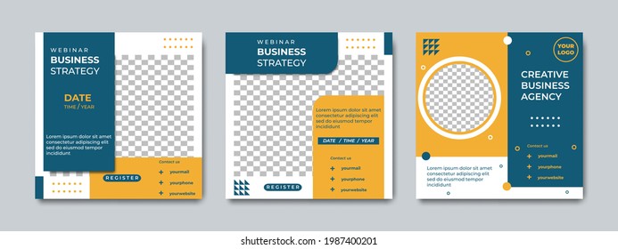 Collection of modern business marketing webinar social media post template.