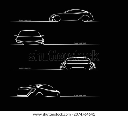 Collection of modern car silhouettes. Abstract in four corners. Vector illustration