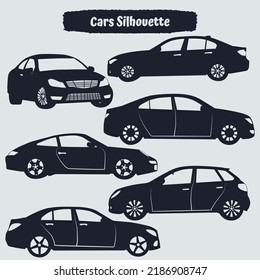 Collection of modern car silhouettes vector