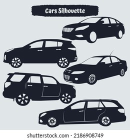 Collection of modern car silhouettes vector