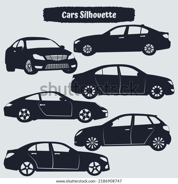 Collection of modern car\
silhouettes vector