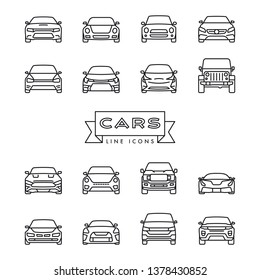 Collection of modern cars line icons vector illustration