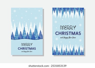 Collection of a modern Christmas tree greeting card. Vector illustration