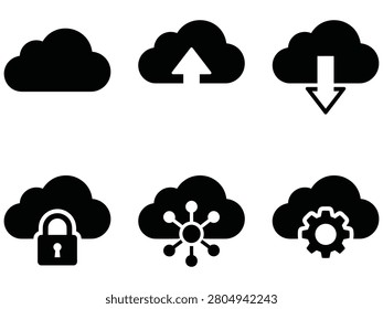 Collection of modern cloud computing icons with diverse functions