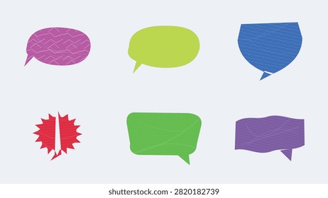 A collection of modern, colorful speech bubbles and comic text frames featuring subtle patterns and unique shapes. Ideal for messaging templates, social media layouts, comic books, promotional banners, graphic design projects, and chat interfaces.

#SpeechBubbles #VectorArt #GraphicDesign #ComicBubbles #TextFrames #ChatBox #CreativeAssets #DesignElements #VectorIllustration #ModernDesign