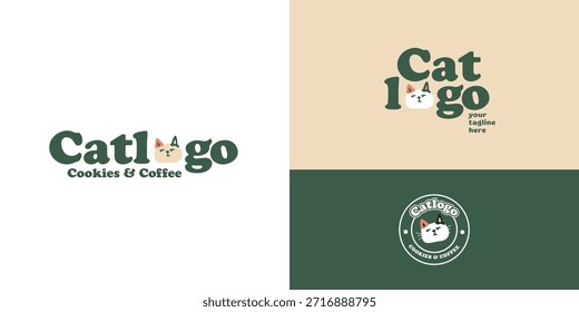 Una colección de diseños de logotipos modernos y lindos con una cara de gato estilizada