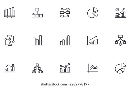 Colección de iconos de contorno de diagrama modernos. Conjunto de ilustraciones modernas para aplicaciones móviles, sitios web, volantes, banners, etc aislados en fondo blanco. Señales de calidad superior.  