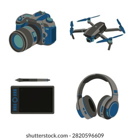 A Collection of Modern Digital Creative Tools and Electronic Gadgets Set