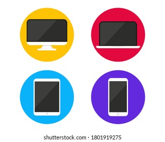 Colección de plantillas de simulación de dispositivos digitales modernos. Conjunto de iconos vectoriales smartphone, tablet, laptop y computadora. Dispositivos electrónicos e iconos de gadgets para web y móvil. Dispositivos web planos de respuesta