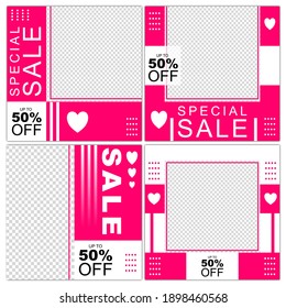 Collection of modern editable Social Media banner Templates. Promotional web banner. Perfect for social media posts. Template Instagram Special valentines day Sale