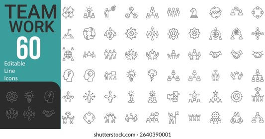 Collection Of Modern Editable Thin Line Style Business Teamwork Icons Set Related Collaboration, Research, Meeting, Pictograms, Infographics For Mobile App And More Vector Illustration