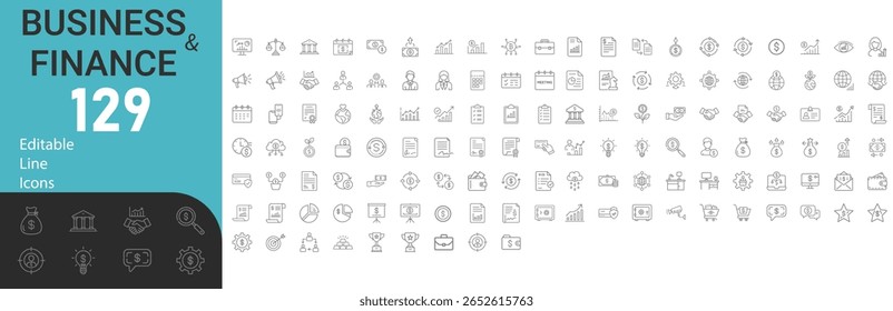 Collection Of Modern Editable Thin Line Style Business And Finance Icons Set Related Profit, Cash, Banking, Pictograms, Infographics And More For Mobile Apps Vector Illustration On Isolated Background