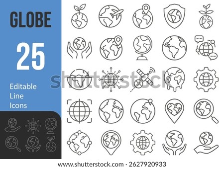 Collection Of Modern Editable Thin Line Style Globe Earth Icons Set Related Ecology, Care, Location And More Vector Illustration On An Isolated Background