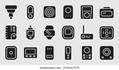 Collection of modern electronic device icons in black and white