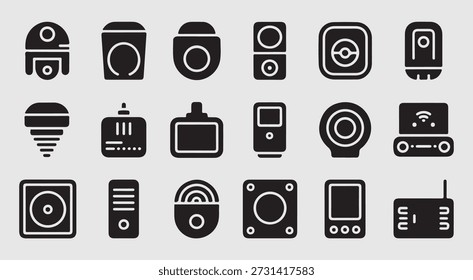 Collection of modern electronic device icons in black and white