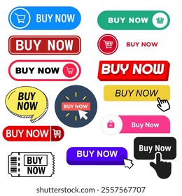  A collection of modern, eye-catching icons featuring the 'Buy Now' button design, perfect for e-commerce websites, online stores, and digital platforms to encourage purchases."

