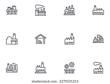 Collection of modern factory outline icons. Set of modern illustrations for mobile apps, web sites, flyers, banners etc isolated on white background. Premium quality signs.  