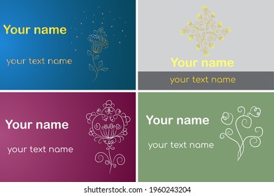 A collection of modern, feminine business cards with floral designs drawn in different styles. Continuous line of contemporary art. Beaty art. Vector illustration.