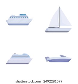 Collection of modern flat design boats and ships, perfect for transport and travel themes