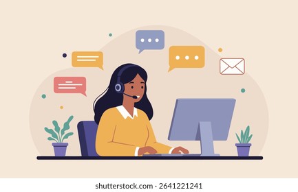 A collection of modern flat design illustrations depicting women working from home or remotely, social media, and digital tasks. Ideal for online business, freelance, and digital communication themes