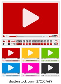 Collection of modern flat design style video player interface templates. Vector illustration
