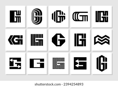 Collection of modern flat line shape letter G logo design