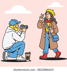 Collection of modern flat vector illustrations featuring happy couples enjoying coffee during autumn. Includes dating, walking together, reading, taking selfies, photography, café moments, picnics, and relaxing outdoor activities in a cozy fall atmosphere. Perfect for seasonal lifestyle, romance, and relationship concepts.