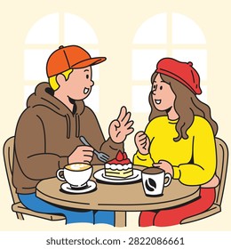 Collection of modern flat vector illustrations featuring happy couples enjoying coffee during autumn. Includes dating, walking together, reading, taking selfies, photography, café moments, picnics, and relaxing outdoor activities in a cozy fall atmosphere. Perfect for seasonal lifestyle, romance, and relationship concepts.