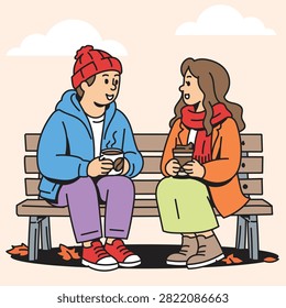 Collection of modern flat vector illustrations featuring happy couples enjoying coffee during autumn. Includes dating, walking together, reading, taking selfies, photography, café moments, picnics, and relaxing outdoor activities in a cozy fall atmosphere. Perfect for seasonal lifestyle, romance, and relationship concepts.