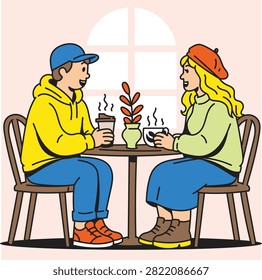Collection of modern flat vector illustrations featuring happy couples enjoying coffee during autumn. Includes dating, walking together, reading, taking selfies, photography, café moments, picnics, and relaxing outdoor activities in a cozy fall atmosphere. Perfect for seasonal lifestyle, romance, and relationship concepts.