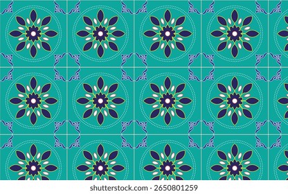 Coleção de azulejos de flores modernas do Azulejo. Padrões coloridos sem emenda no estilo azulejo. Azulejo coleção oriental texturas sem costura. Portugal espanhol cerâmica. Vetor