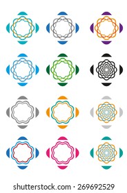 Collection of Modern Flower Pattern Icon Art or Logo Templates in different colors.