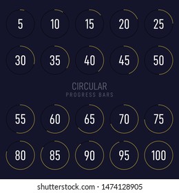 Collection of modern futuristic circular progress loading bar. Graphic design element can be used for graphical user interface, vector illustration