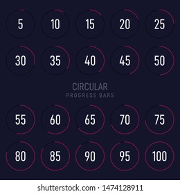Collection of modern futuristic circular progress loading bar. Graphic design element can be used for graphical user interface, vector illustration