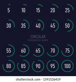 Collection of modern futuristic circular progress loading bar. Graphic design element can be used for graphical user interface, vector illustration
