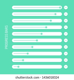 Collection Of Modern Futuristic Progress Loading Bar And Buffering Percentage. Graphic Element For UI Design, Vector Illustration