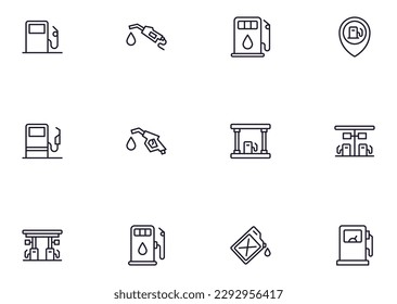 Collection of modern gas station outline icons. Set of modern illustrations for mobile apps, web sites, flyers, banners etc isolated on white background. Premium quality signs.  