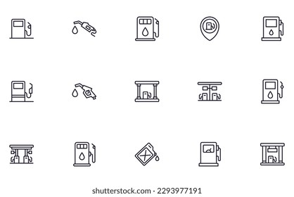 Collection of modern gas station outline icons. Set of modern illustrations for mobile apps, web sites, flyers, banners etc isolated on white background. Premium quality signs.  