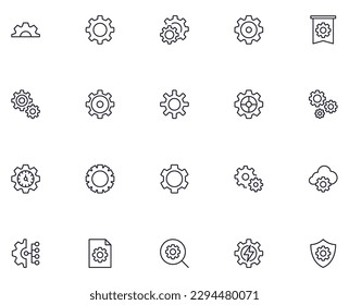 Collection of modern gear outline icons. Set of modern illustrations for mobile apps, web sites, flyers, banners etc isolated on white background. Premium quality signs.  