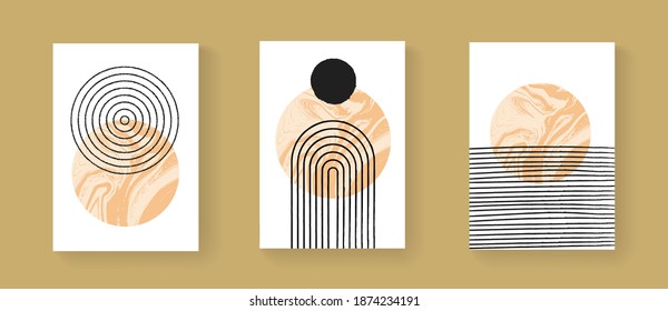 Collection of modern geometic covers. Mid-century hand painted composition vector design. Minimal decorative design for Posters, Brochures and Banners.