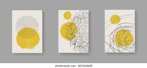 Collection of modern geometic covers. Mid-century hand painted composition vector design. Minimal decorative design for Posters, Brochures and Banners.